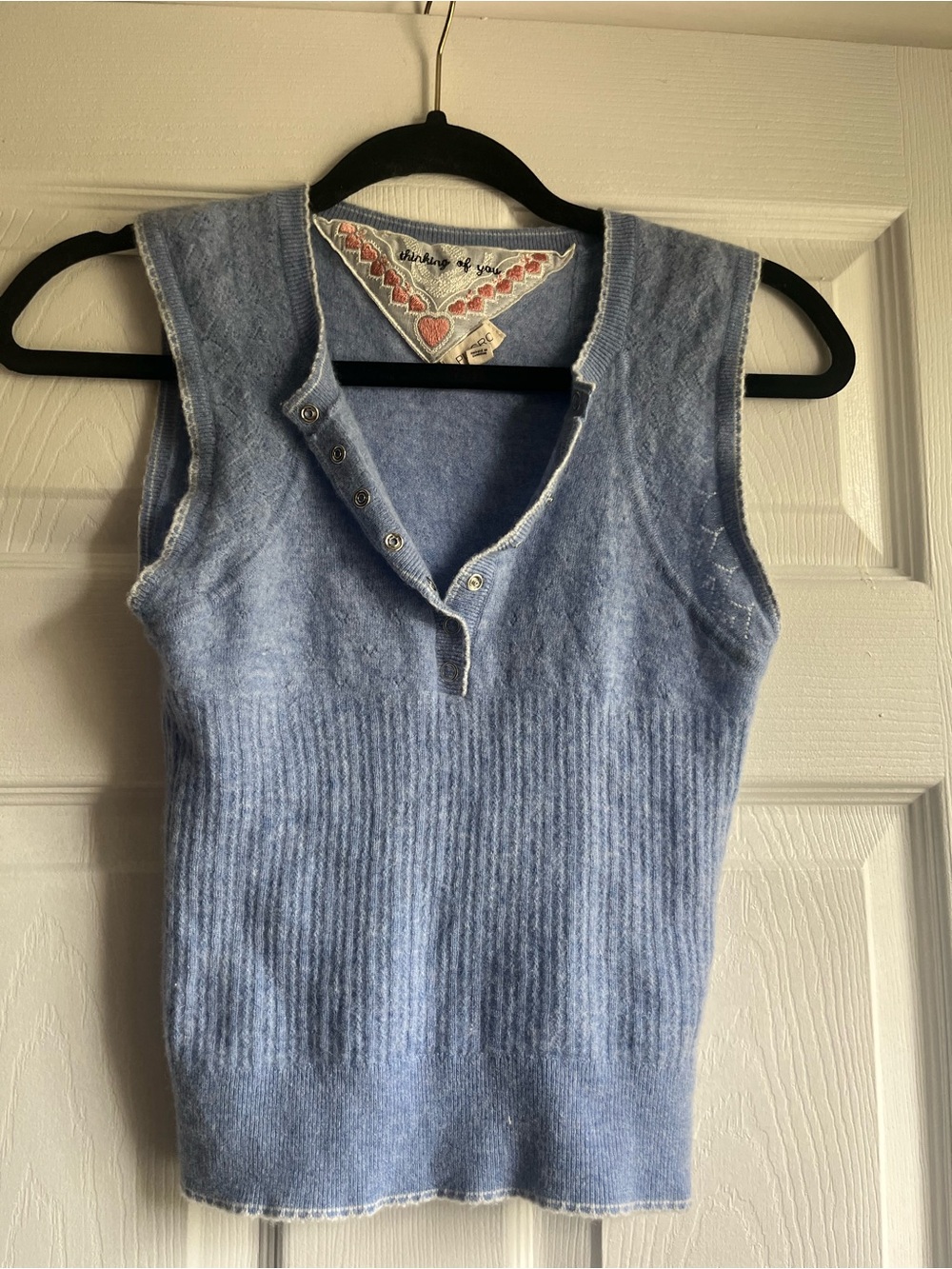 Pilcro for Anthropologie Light Blue Cashmere Sleeveless Knit Polo Sweater Tank